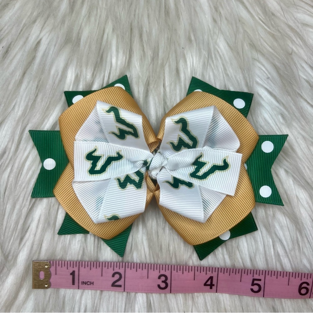 🎀 USF Bulls Inspired Hair Bow Barrette Clip 🎀 - Picture 3 of 4